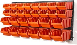 Plastic tool board with set of 28 storage bins in 2 sizes