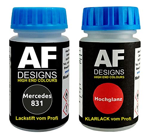 Alex Flittner Designs Lackstift für Mercedes/Daimler Benz 831 Graphitgrau Metallic + Klarlack je 50ml Autolack Basislack Set