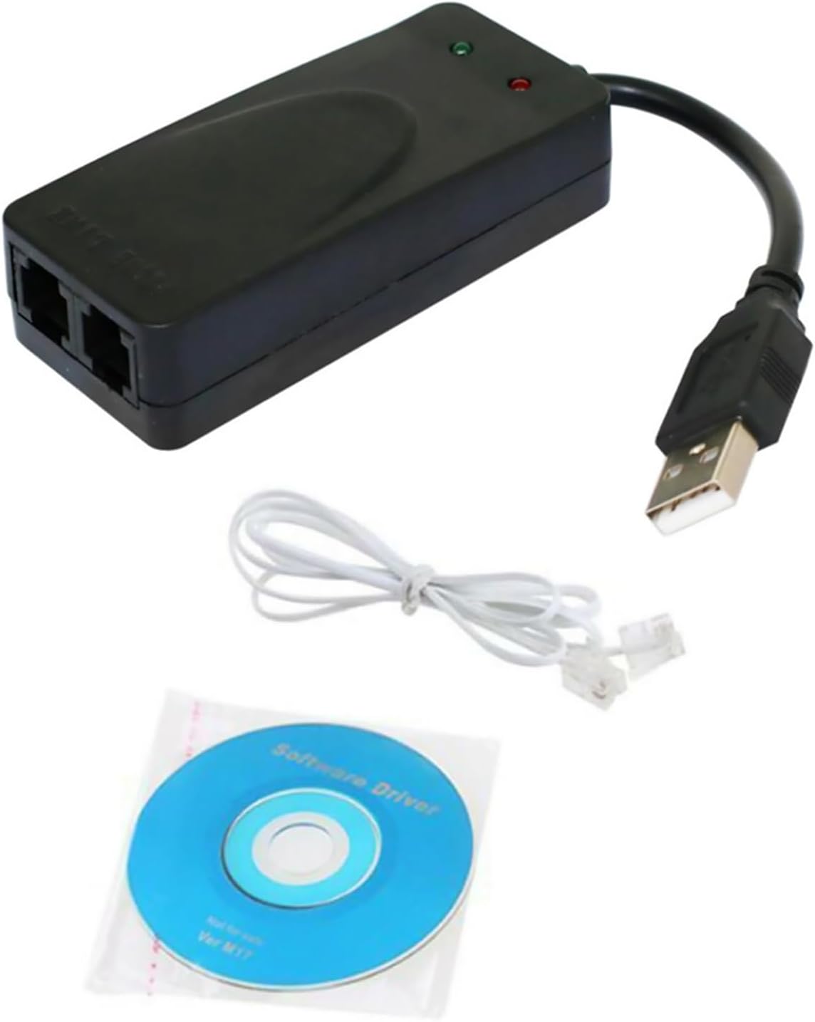 USB 2.0 56K External Data Fax Dial Up Internet Modem, Dual RJ11 Port, for Win 7/8/10