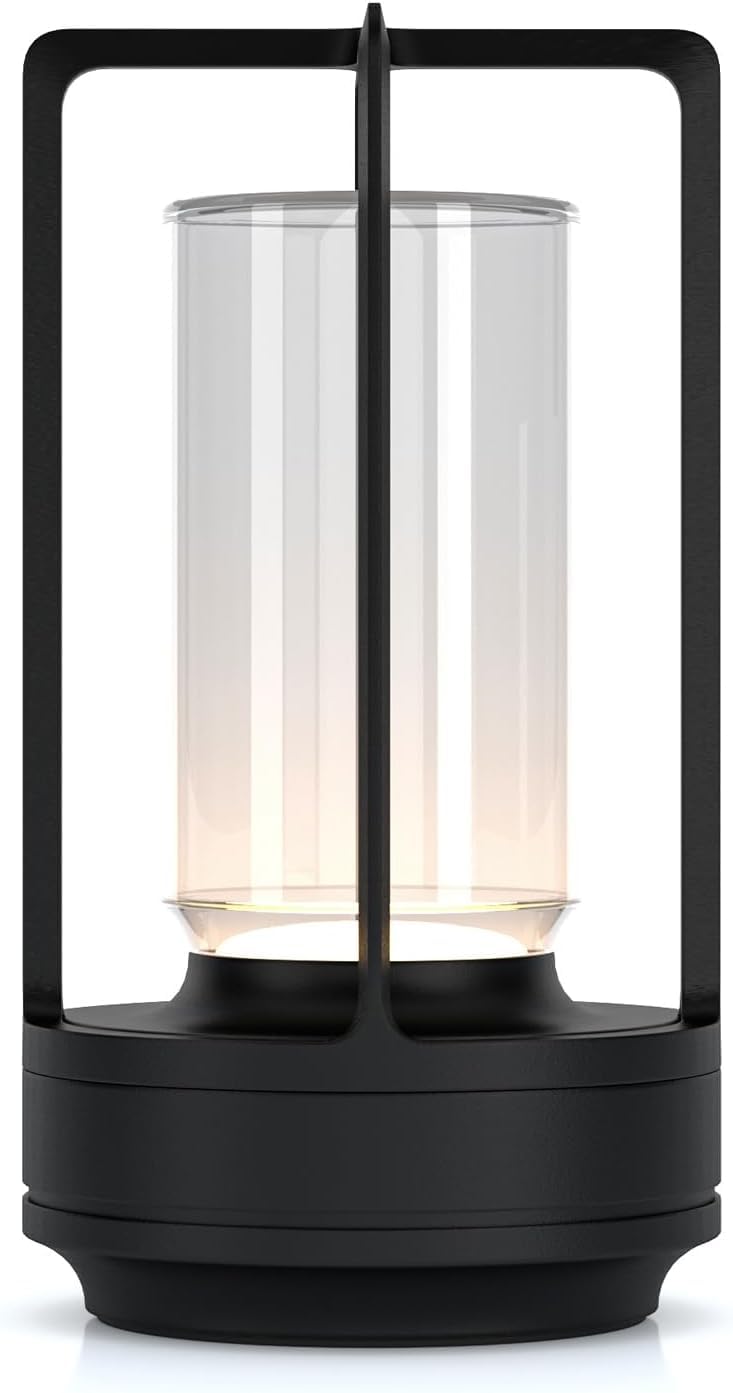 OOWOKS Wireless LED Table Lamp Dimmable 3000mAh USB Rechargeable Crystal Table Light Touch Lamp Battery-Powered Bedside Table Modern Desk Lamp Portable Reading Lamp for Restaurant Bar Bedroom,Black