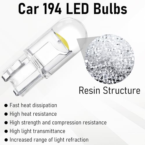Image of 30 PCS Car 194 LED Bulbs, 168 2825 W5W T10 Wedge COB LED Replacement Bulb, 6000K License Plate Light Bulb, Error Free Interior Bulb for Dashboard Light, Dome Lights,License Plate Lights (White)
