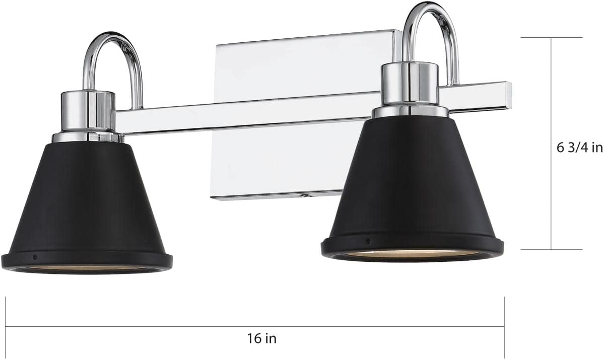 Nuvo 62/1472 Bette LED Vanity Polished Nickel Finish with Matte Black Metal Shade, 2 Light