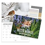 SUNEE British Wildlife Calendar 2026 UK, 12 Months A4 Folded to A3 Wall Calendar, Month to View Family Planner with UK Holidays & Countdown, Ideal for Home, Office or Gift