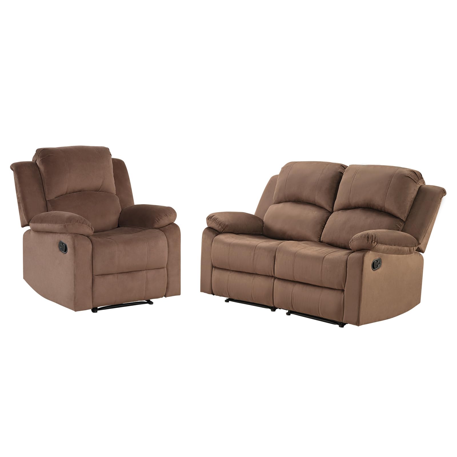 EBELLO Manual Reclining Couch Set for Living Room, Include 1 Recliner Chair, 1 Loveseat Sofa, Recliner Sofa Furniture Set for Home and Office, Brown view 9