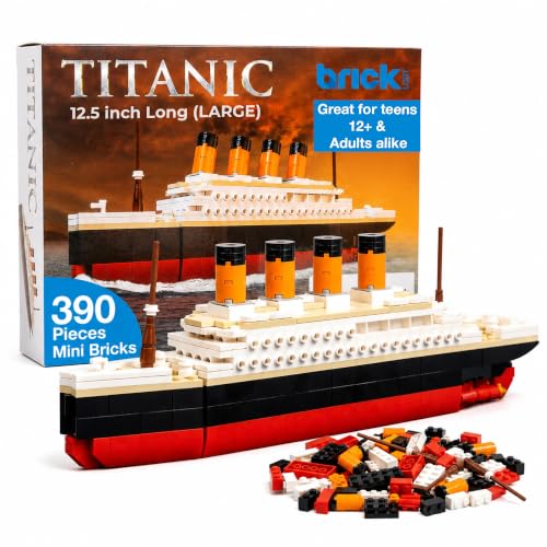 Image of Brick Loot Titanic Building Set for Adults & Kids Ages 6+ - Compatible Mini Brick Ship Model Kit, DIY 3D Puzzle STEM Toy, Historic Ocean Liner Display - 12.5 inch Long & 4.5 inch Tall (390 Piece, Large)