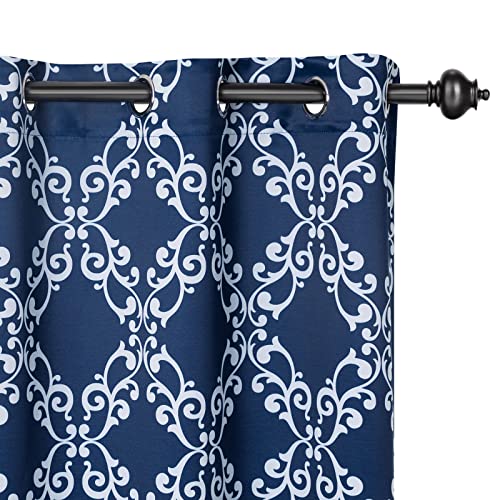 Mysky Home Living Room Curtains 95 Inch Long 2 Panels Set Navy Blue Curtains For Bedroom Sliding Door Dining Room Morrocan Geometric Pattern Grommet Window Treatments Light Blocking, Navy Blue #TOP17