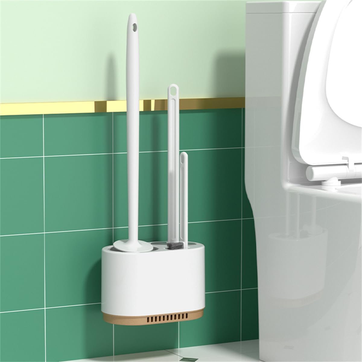 Toilet Brush,Silicone Toilet Brush Flexible Bristles,Toilet Deep Cleaner Set with Ventilated Holder and Base Standing & Wall Mounted Toilet Bowl Brush (White)