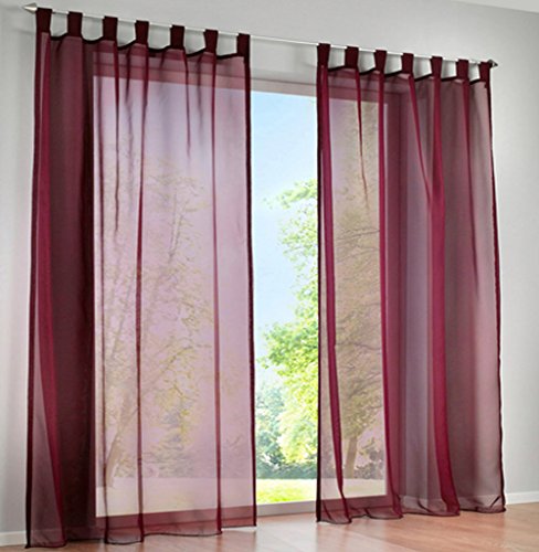 SIMPVALE 2 Pcs Voile Rideaux Transparent a Passant Rideaux Fenetre Balcon en Tulle Largeur 140cm Vin Rouge Hauteur 225cm