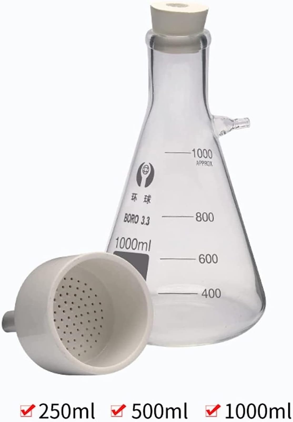 Aparato de filtración al vacío de laboratorio, equipo de destilación al vacío de bomba de mano con embudo y kit de filtro de succión de vidrio para laboratorios educativos de química y física