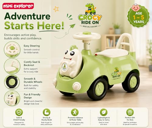 Image of MiniExplorer Crocsy Wiggle Car for Kids Age 1-5 Years, Twisting Swing Magic Car with Silent Wheels, Anti-Rollover Ride On Toy for Boys & Girls, Shockproof Yoyo Car - Green