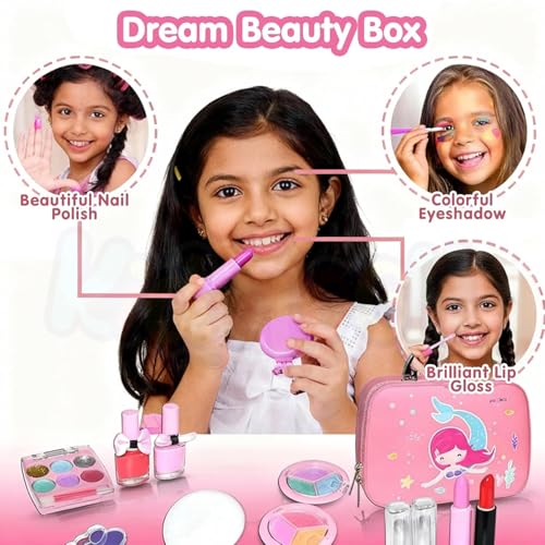 Image of Kidology Kids Makeup Kit for Girl, Unicorn Toys for Girl Real Washable Makeup Girls Princess Play Make Up Toys, Makeup Set for Age 3+ Year Old Christmas & Birthday Gift (Mermaid Suit Case Makeup Set)