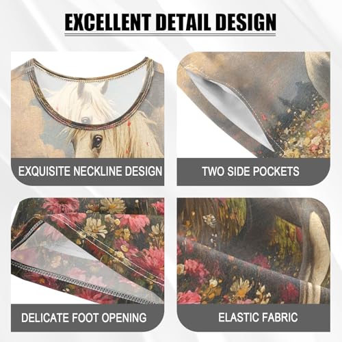 ALAZA Horse Flower Landscape Pajamas Set Short Sleeve Cotton Sleepwear Summer Pjs 2 Piece 5-14Y4