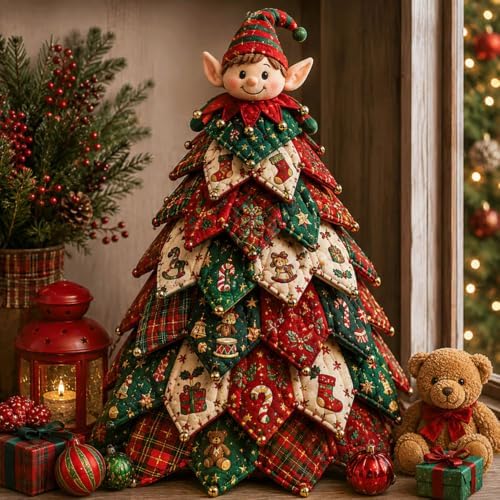DIY Quilted Christmas Tree Kit, 3D Fabric Patchwork Craft Set for Beginners, Handmade Tabletop Holiday Decor, Ideal for Home Mantel Table Office Display，#A — view 6