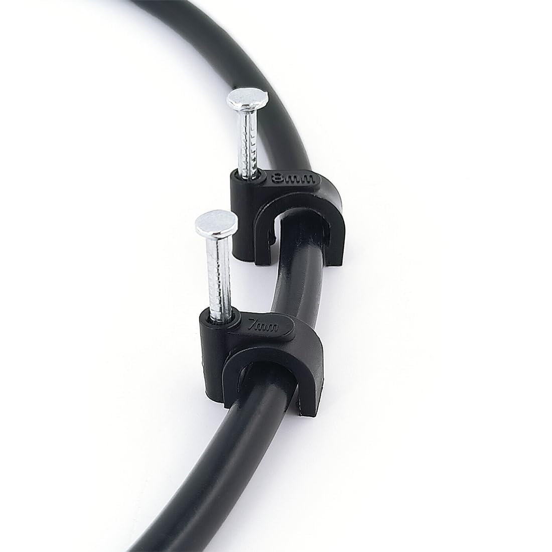 Cable Clamps Nail Clamp 7 mm 8 mm (200 Pieces Total) Cable Management Electric Ethernet Cable Harnesses TV Speaker Cable Tie Clips Single Coaxial Nail Clips Black - Image 4