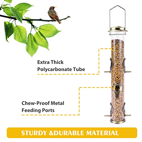 Metal Bird Feeder Tube Hanging Feeders Wild Bird Seed Feeder Heavy Duty Metal 6 Port Bird Feeders with Steel Hanger Weatherproof and Water Resistant Great for Attracting Birds (Greencopper) - Image 4