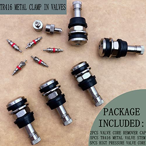 Image of 5Pieces TR416 Metal Valve Stems, Metal Tire Valve Stems, High Pressure Valve Stems Outer Mount Fits 0.453 inch and 0.625 inch Rim Hole, 1 1 /2 inch Long (Silver)