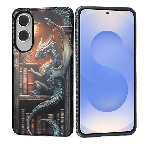 ZHEGAILIAN Case for Samsung Galaxy S25 Edge,Shockproof Hard Shell + Soft Silicone 2 in 1 Hybrid,Shockproof Bumper Drop Protective - Black Bookish Dragon
