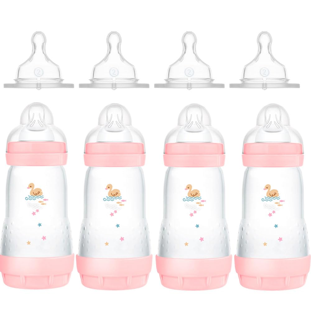 MAM Botella anticólicos, 260 ml, 4 unidades, incluye 8 tetinas, tamaño 1 y 2 desde el nacimiento