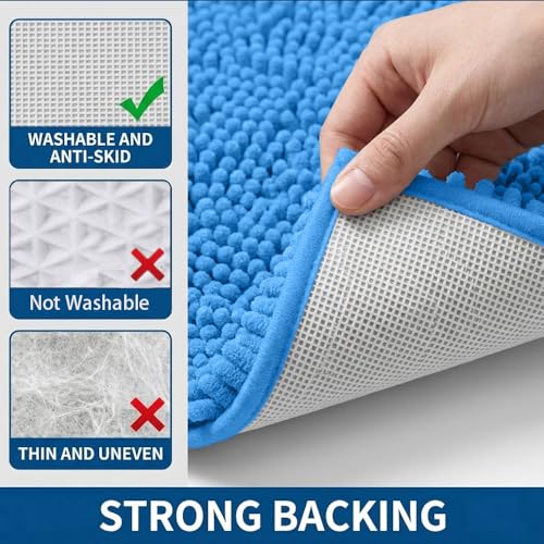 Bathroom Rugs Sets 2 Piece,Super Absorbent Chenille Bath Mats and U-Shaped Toilet Rug,Strong PVC Non Slip Backing,Microfiber Washable Dry Quickly Bath Mats for Bathroom(20"x32"+20"x20"U, Calm Blue) by Catabatic - Used condition - Image 5
