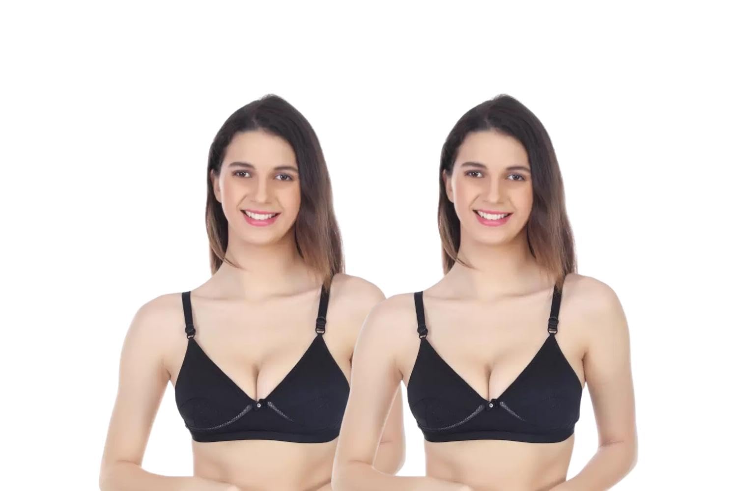 Wens Creation Women Solid Non-Padded | Seamed | Full Coverage Cotton Jali Everyday Bra - Pack of 2