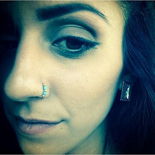 Turquoise natural stone nose ring. Gold filled nose hoop. handmade indian nose ring tragus belly dance jewelry septum gift NEW boho
