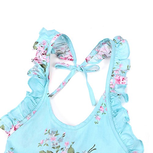 Flofallzique Summer Baby Girls Dress Blue Floral Toddler Outfit Casual Sundress (1, Blue)