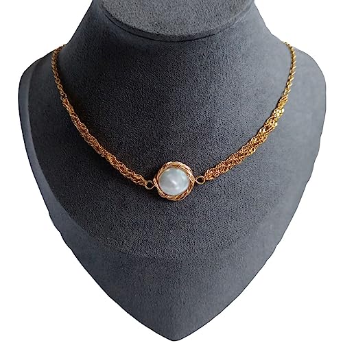 Collier nid d'oiseau perle baroque bouton pour sublimer vos tenues de soirée