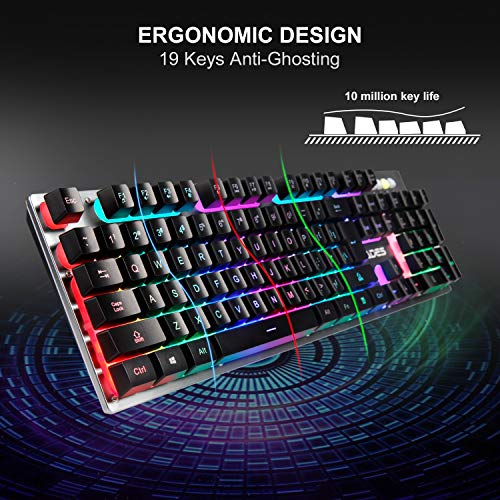 SADES Gaming Keyboard and Mouse Combo,Wired LED Rainbow Backlit Gaming Keyboard,104 Keys USB Ergonomic Gaming Keyboard,Gaming Mouse with 4 Adjustable DPI for Gaming for PC/Laptop/Windows