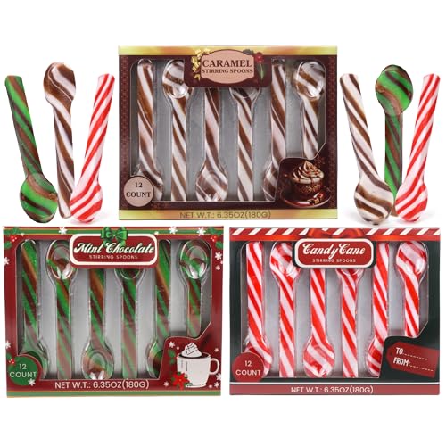 Christmas Candy Spoons Cocoa Stirrer Assortment, Set of 3, 36 Total Pieces