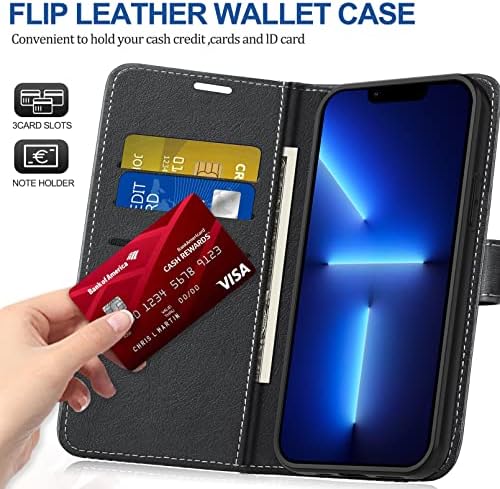 ykooe iPhone 13 Pro Phone Case, PU Leather Flip Cover for iPhone 13 Pro (Black)