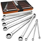 HORUSDY Extra Long Ratcheting Wrench Set, 8-22MM Double Box End, 9-Piece Metric CR-V Steel, with EVA Foam Tool Organizer