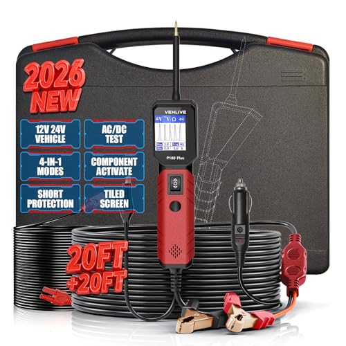 Automotive Power Circuit Probe, VEHLIVE P100 Plus, 12V 24V Car Automotive Diagnostic Test Tool, Digital Volt Ohm Meter,Circuit Tester, Circuit Fault Finder w/ 40FT Cable & Tilted Screen