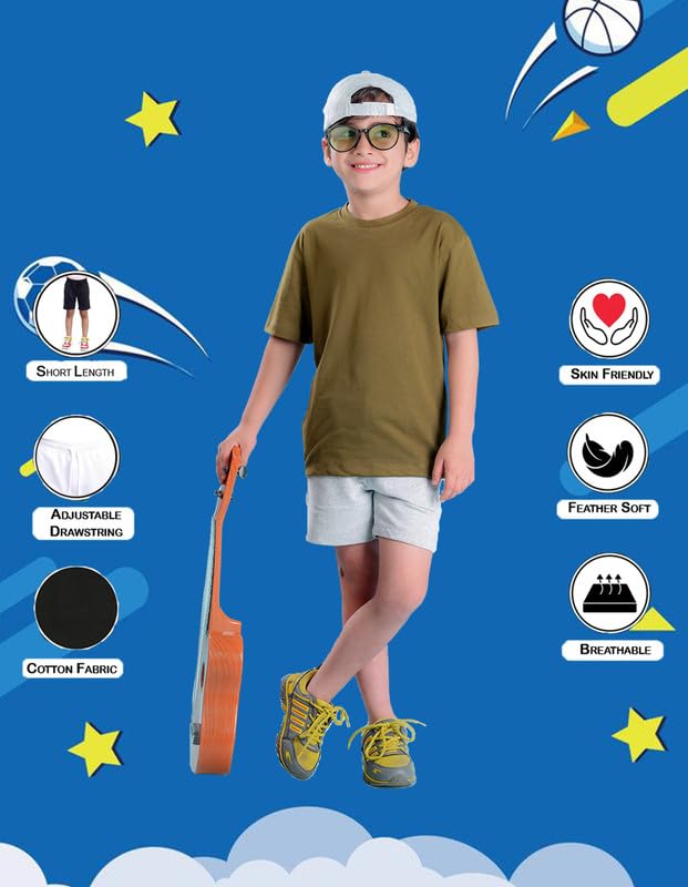 Image of Nusyl Solid & Printed Cotton Blend Shorts for Boys | Comfortable Casual Shorts | Soft Breathable Fabric with Elastic Waistband | Relaxed Fit | 2-16 Years | Multiple Colors