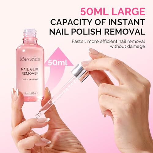 Image of MelodySusie 50ML Semi-Cured Gel Nail Strip Remover, Acetone Free Nail Polish Remover Multi-Functional Remover for Acrylic Tips Gentle Glue Remover with Stick