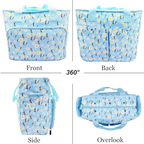 Image of Mdoker Knitting Bags and Totes Organizers Large Crochet Bag Lightweight Yarn Bags for Travel Yarn Storage Organizers for Crochet Hooks,Yarn,Knitting & Crochet Supplies(Blue Bee)