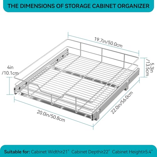 Image of Pull Out Cabinet Organizer 21 inch W X 22 inch D, Chromed, Full Slide Out Drawers