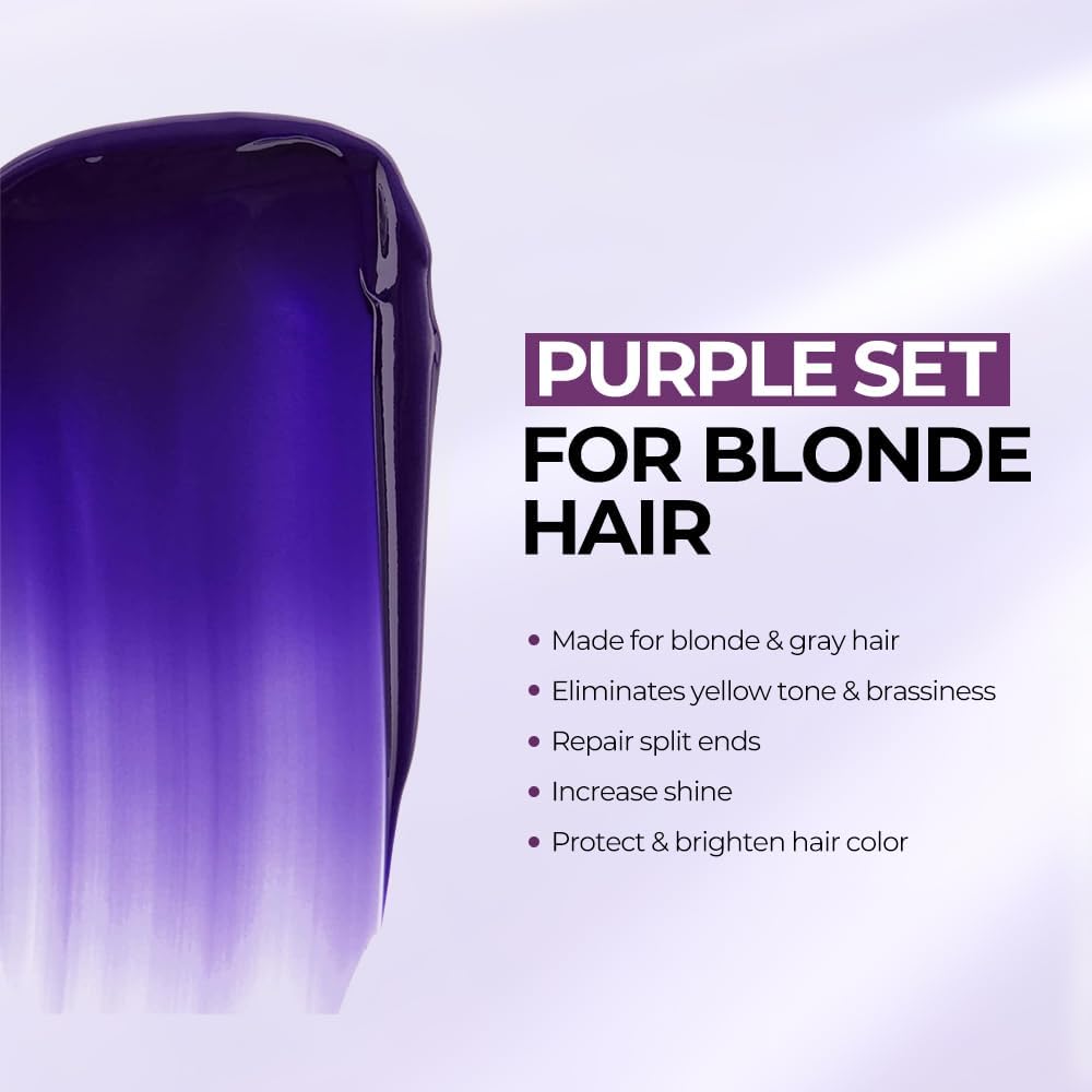 Karseell Masque Cheveux Violet et Shampooing Violet, Neutralise Les Reflets Jaunes, Répare Les Cheveux Abîmés, pour Cheveux Blonds, Platine, Blancs Ou Gris, 2 x 500ml