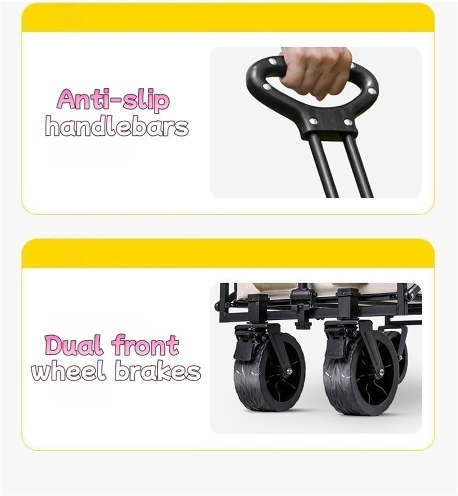 Portable Mobile Food Cart on Wheels, Collapsible Folding Wagon Cart, Utility Outdoor Grocery Shopping Carts with Table & Universal Wheels for Commercial Street, Beaches, Festivals(Black,47.2x21.6in)