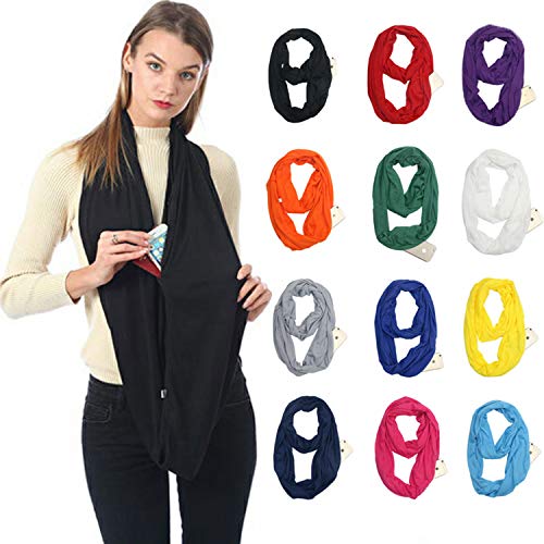 Fashion Hidden Zipper Pocket Scarves Travel Infinity Lightweight Wrap for Phone, Money, Keys, ID, Passport, or Credit Cards2