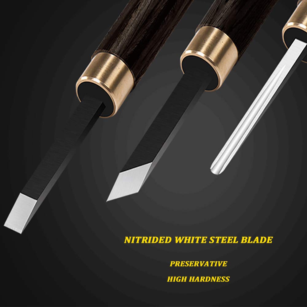5 pezzi, strumenti di intaglio in acciaio bianco in acciaio bianco, tute in legno di alta qualità, adatto per principianti, con whetstone