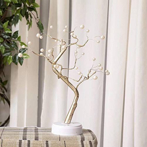 Image of Ulalaza Starry Copper String Tree Branch Lamp LED Battery Operated or USB Supply Warm Wire Bedside Light with Touch Switch for Home Room Decor