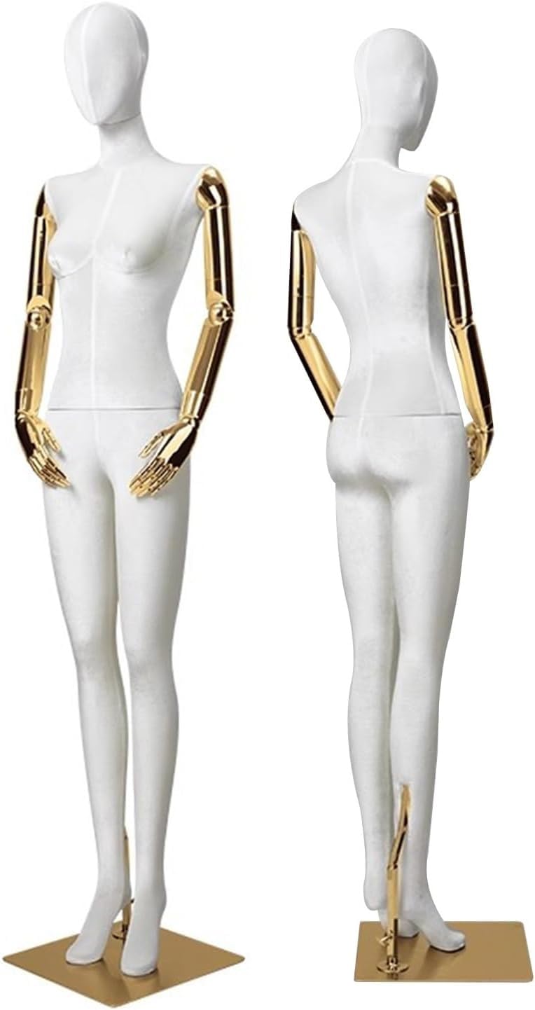 CONGRUI Full Body Retail Mannequins, Velvet Torso And Electroplated Arms Are Rotatable Detachable, For Clothing Store Showcase(White)