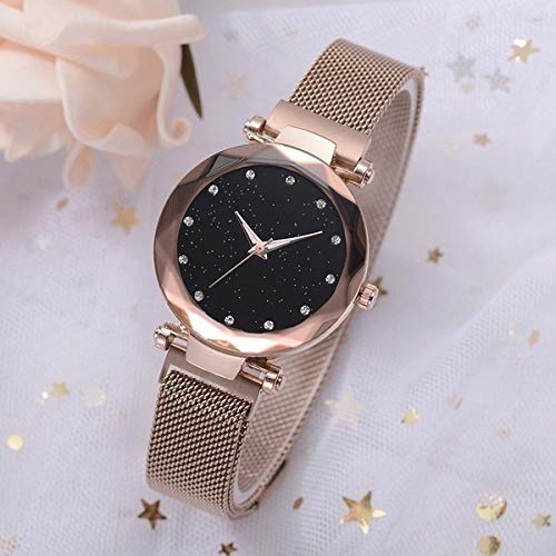 Image of Acnos Premium Rose-Gold Color 12 Point Diamond with Trending Magnetic Analogue Metal Strap Watch for Girl's and Women's Pack of - 1(DM-180)