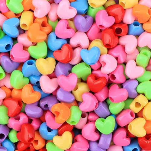 Heart Shape Pony Beads Acrylic Kandi Beads Bulk 1000PCS Assorted Plastic Beads for Valentines Beads Bracelets Jewelry Friendship Bracelet Making