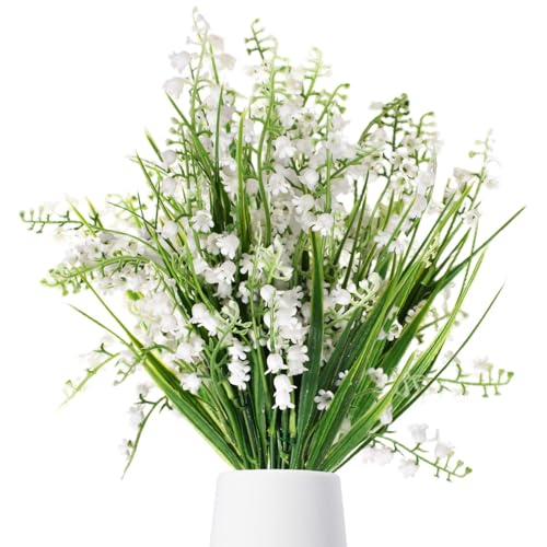 Marjoramy 12 Flores de Plástico de Lirio de los Valles, Lirio del Valle Artificial, Ramo de Lirios de los Valles Artificial, Flores Artificiales Decoracion para Hogar Jardín Fiesta Boda, Blanco