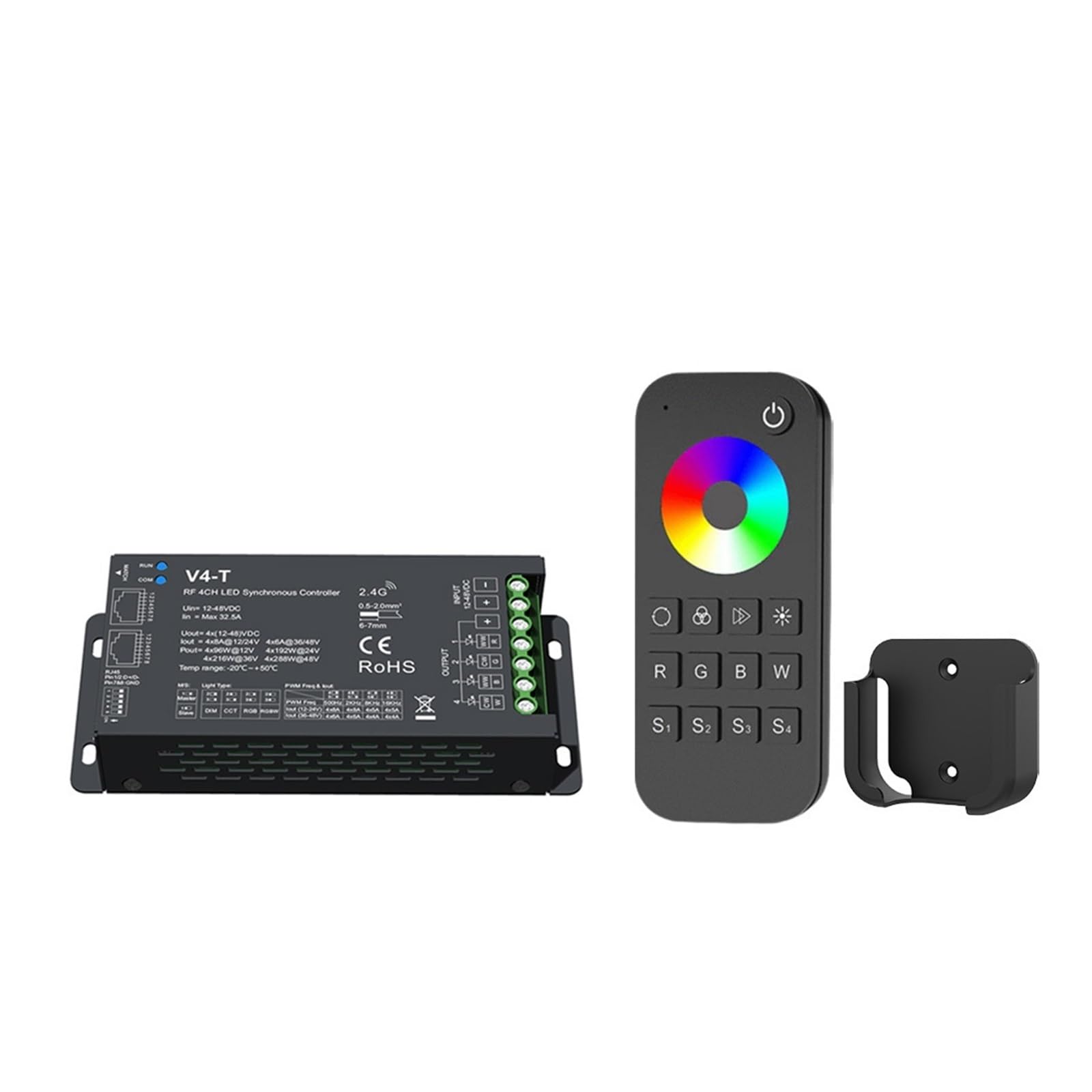 DMX Controller, Synchronous 4 CH LED Controller DMX512 PWM Dimming Master Or Slave Mode 10 RGB Dynamic DC12-48V Match with 2.4G Remote(LED Controller KIT)