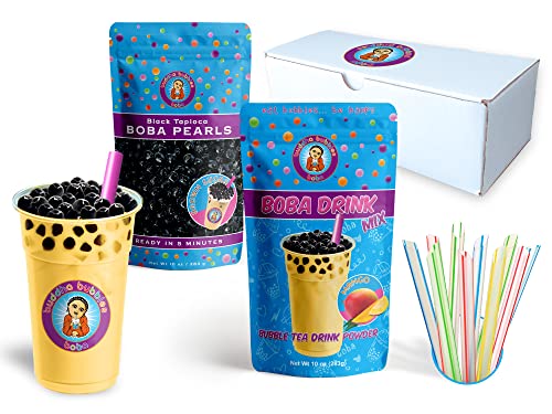 Mango Boba Tea Kit/Gift Box Includes Tea Powder, Tapioca Pearls & Straws By Buddha Bubbles Boba #TOP9