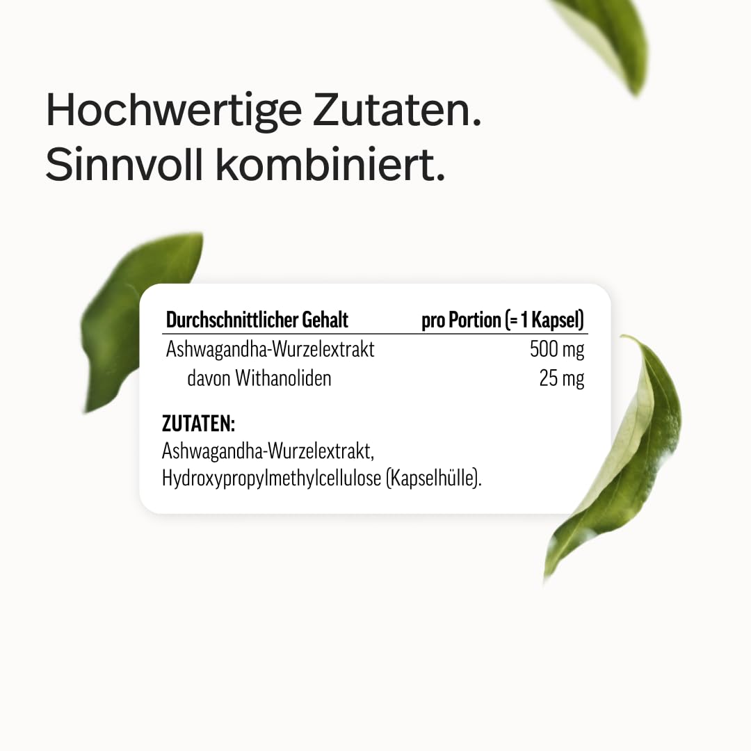 edubily® Ashwagandha-Extrakt - Mit 500 mg Extrakt pro Kapsel - Markenrohstoff KSM-66® mit 25 mg Withanoliden (60 Kapseln)