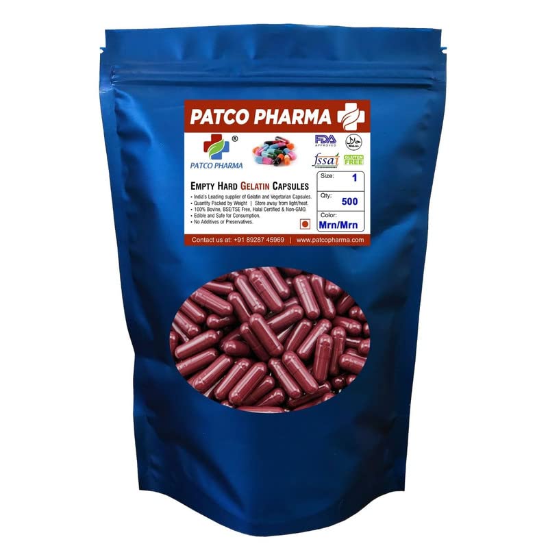 Patco Pharma - Size 1 Maroon Empty Gelatin Pill Capsule - Gluten Free | DIY Powder Filling (Pack of 500 Capsules) (B09WV5F2BM) Amazon Price History, Amazon Price Tracker
