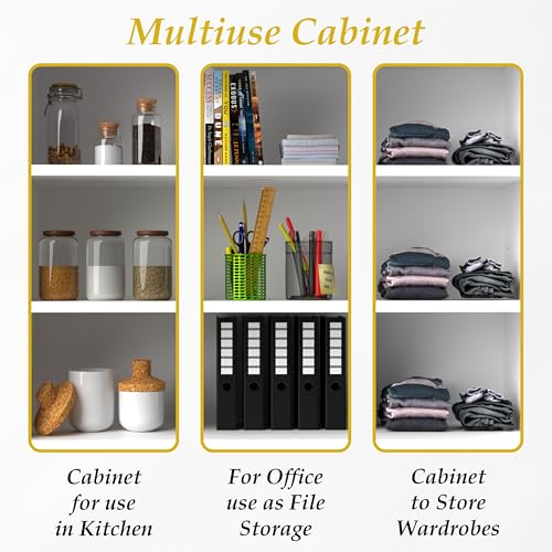 Image of 2 Door Multipurpose Wall Mounted Cabinet with Adjustable Shelf | Storage for Modular Kitchen, Bathroom, Office & Bedroom | Assembly-DIY | Color-White | Size-60x33x43.1 Cm